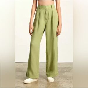 Everlane Green Linen Wide-Leg Trousers Size 6